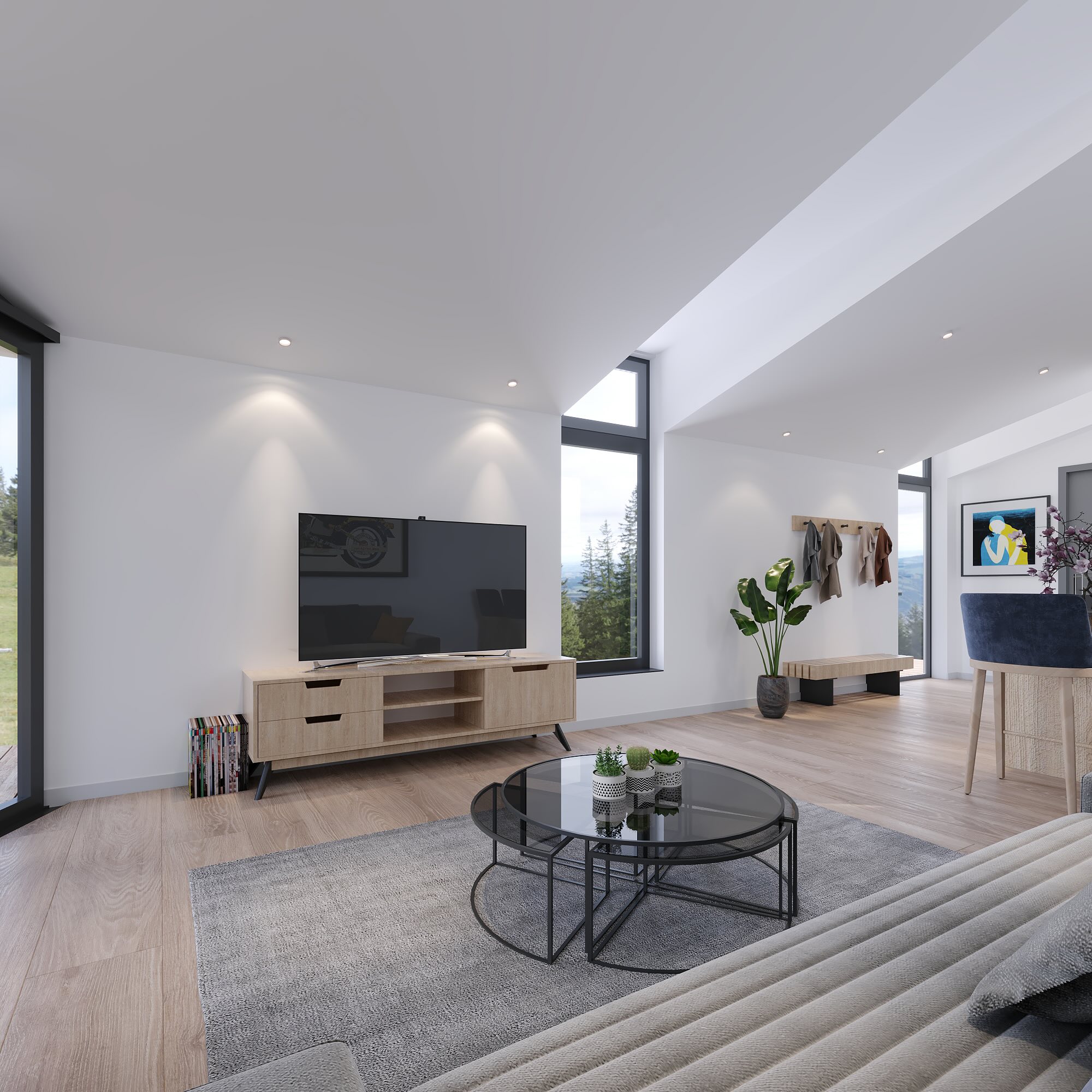 Custom coastal modular home Vancouver Island — living room 2