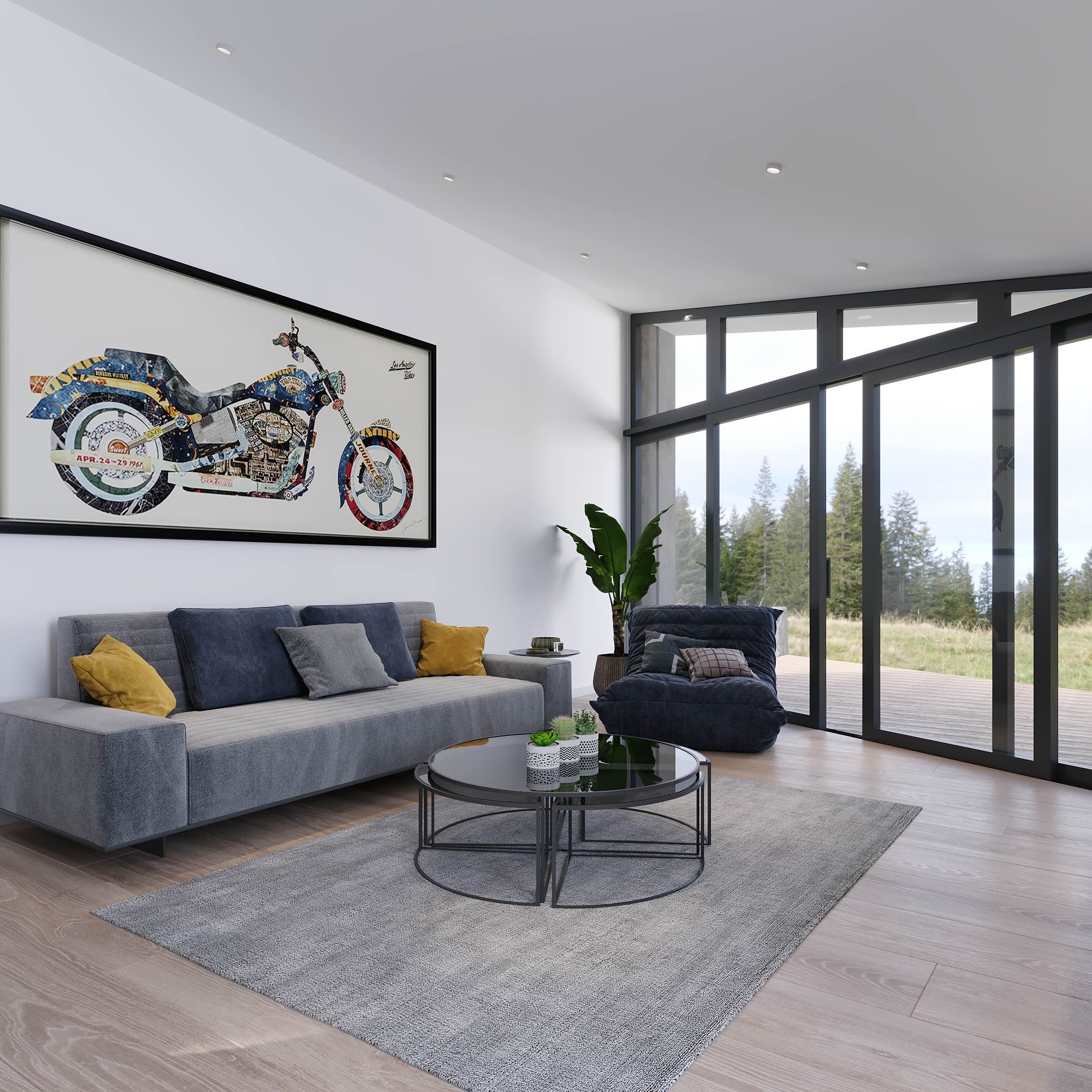 Custom coastal modular home Vancouver Island — living room 3