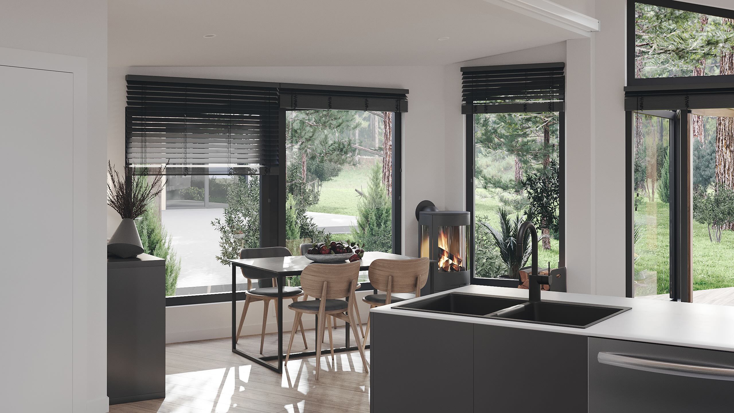 Modern backyard modular ADU British Columbia — dining room
