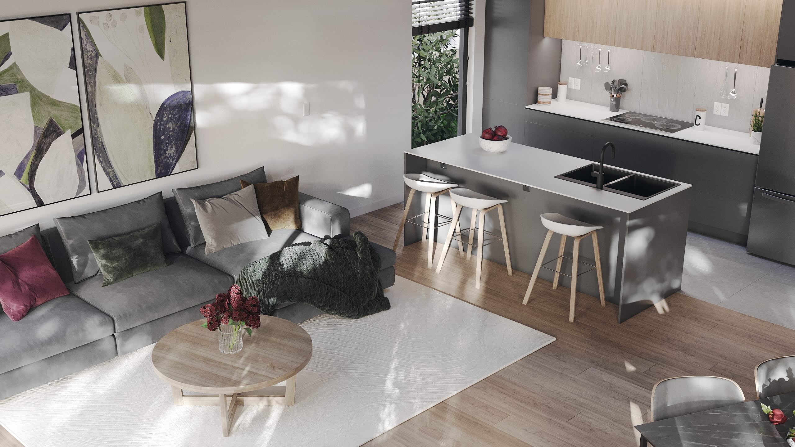 Modern backyard modular ADU British Columbia — living room